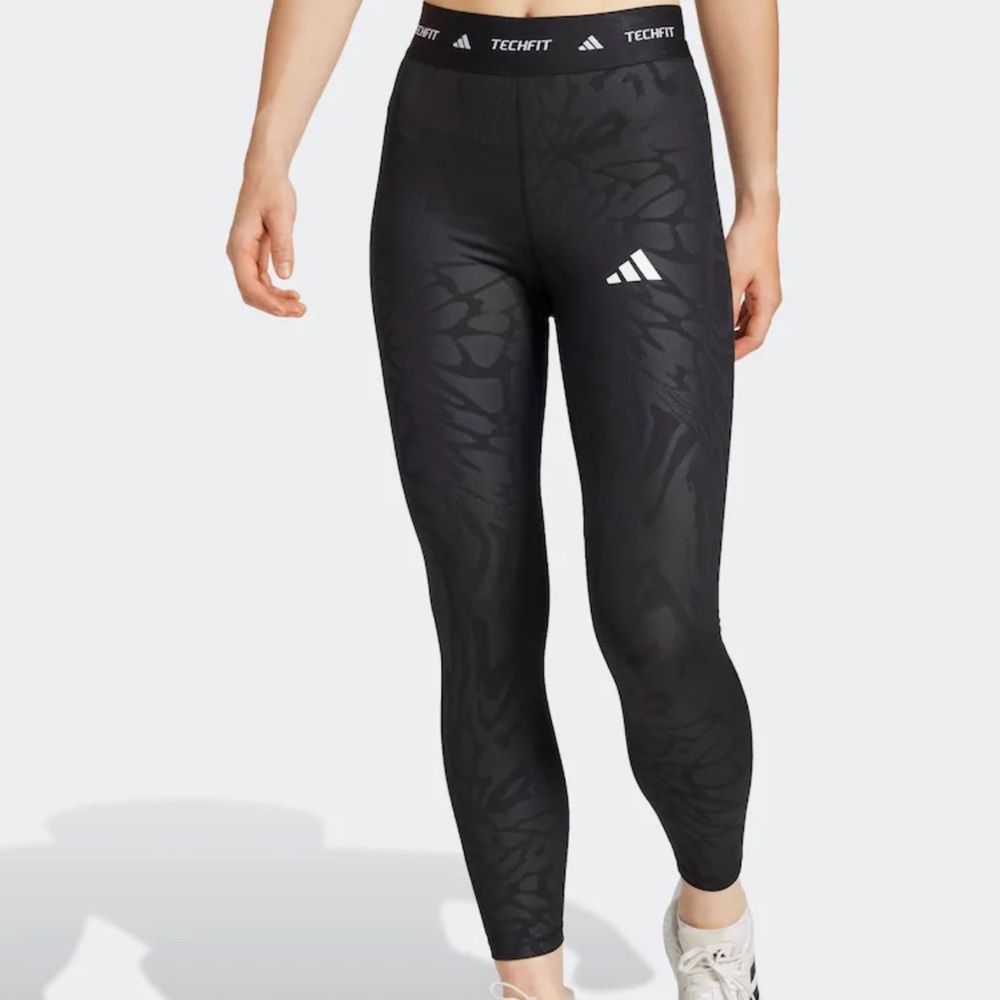 Adidas Black Patterned Techfit Leggings